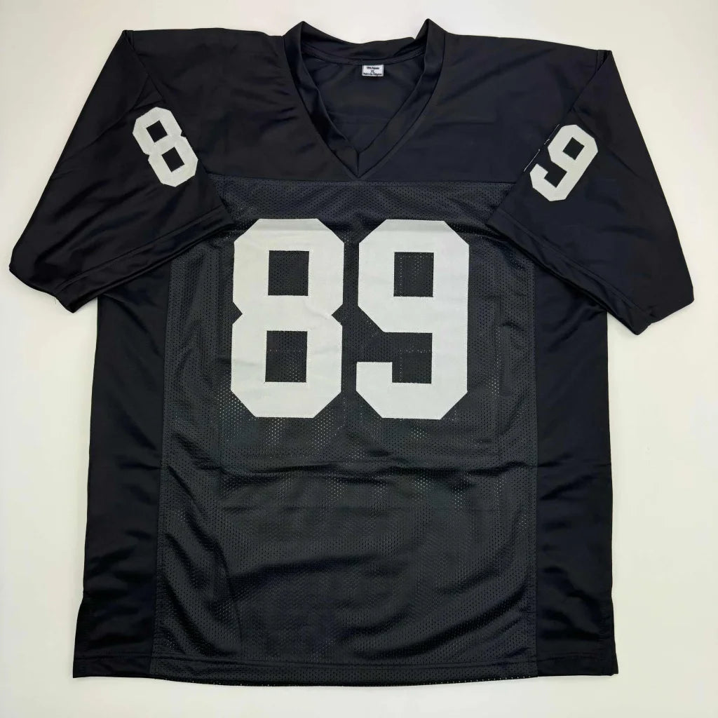 Black short-sleeved custom jersey with white numbers for professional sports fans