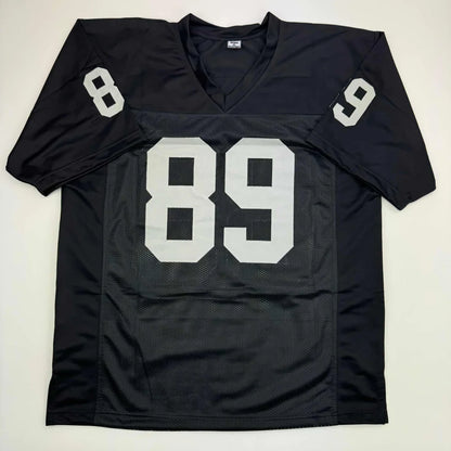 Black short-sleeved custom jersey with white numbers for professional sports fans