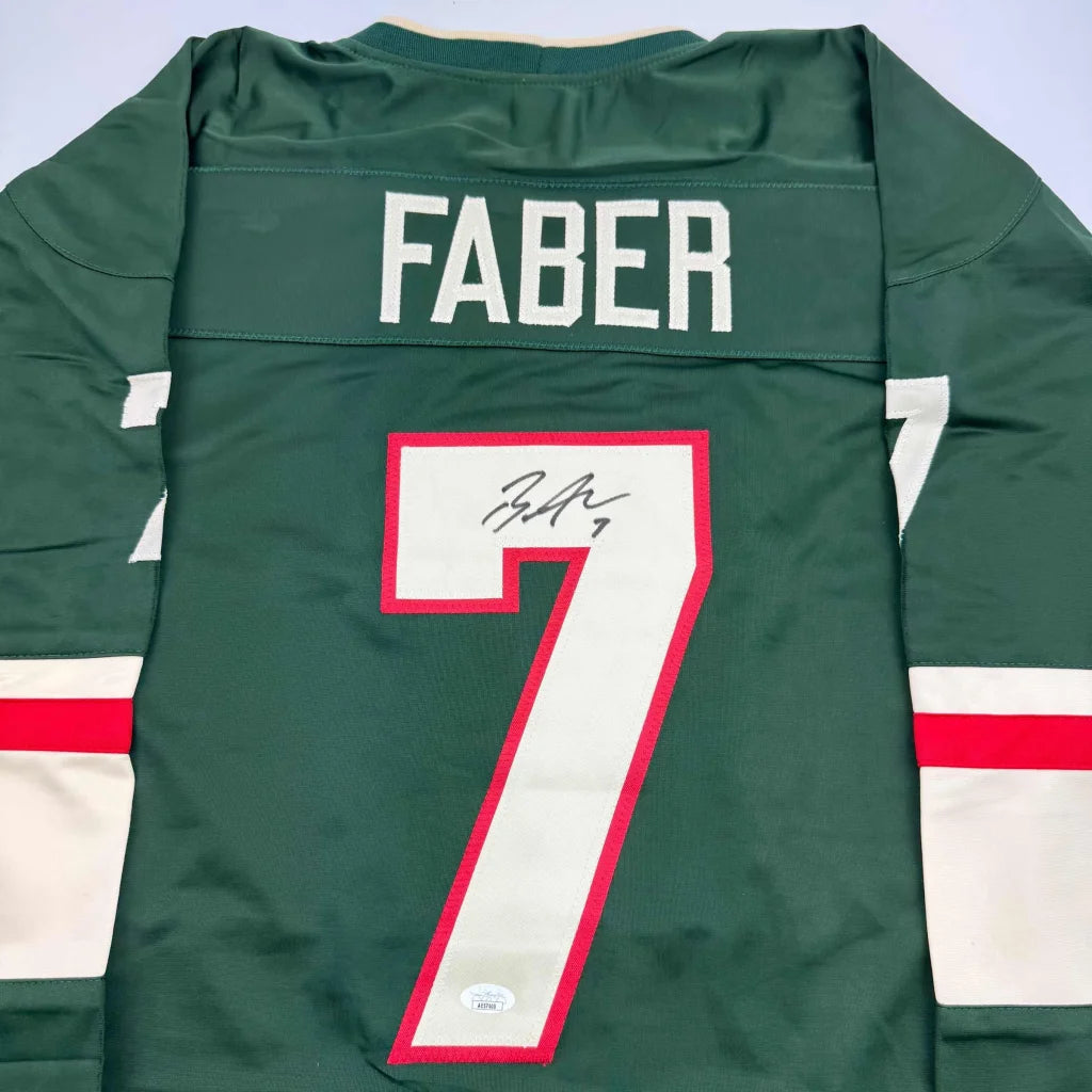 Autographed Brock Faber Minnesota Green Hockey Jersey JSA COA | Certified Authentic Signed Memorabilia | vintageantiquesgifts.com