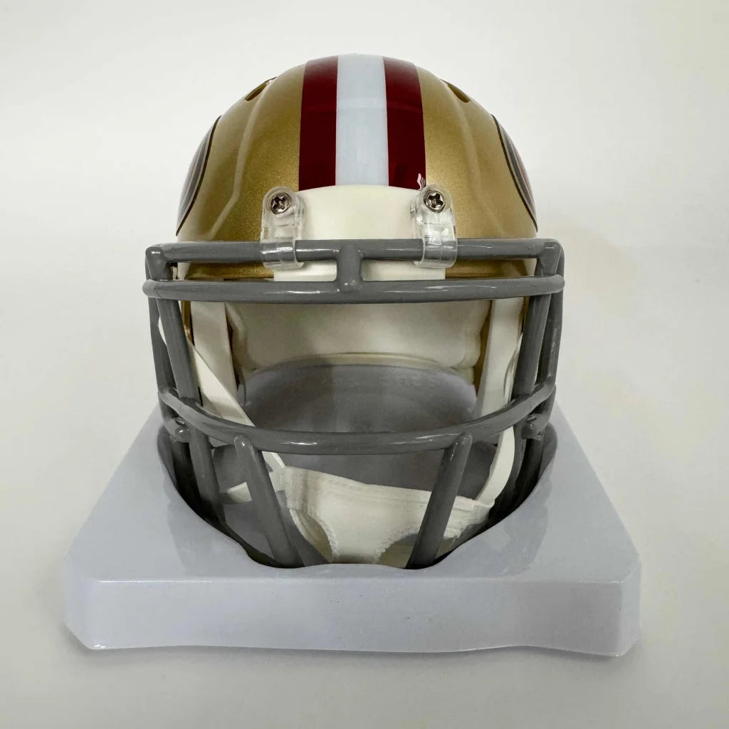Gold and maroon football helmet with gray face mask for San Francisco 49ers third party authentication