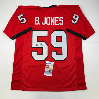 Red custom jersey with B JONES 59 autograph for professional sports league fans