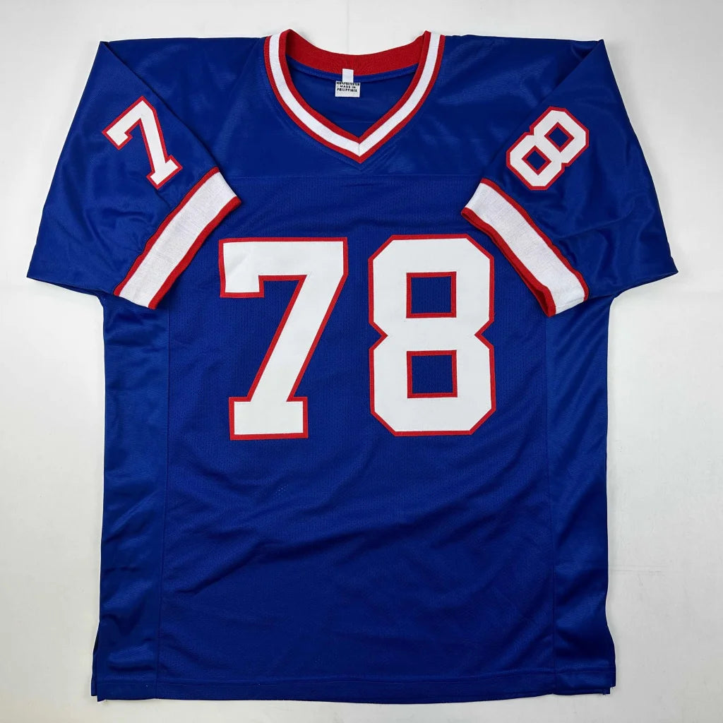 Autographed Bruce Smith HOF 09 Buffalo Blue Football Jersey Beckett BAS COA | Authenticated Signed Sports Jersey | vintageantiquesgifts.com
