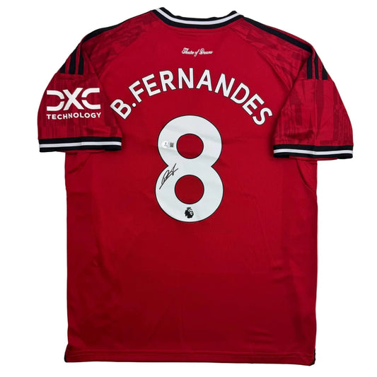 Autographed Bruno Fernandes Manchester United Red Soccer Jersey Beckett BAS COA | Hall of Fame Sports Memorabilia | vintageantiquesgifts.com