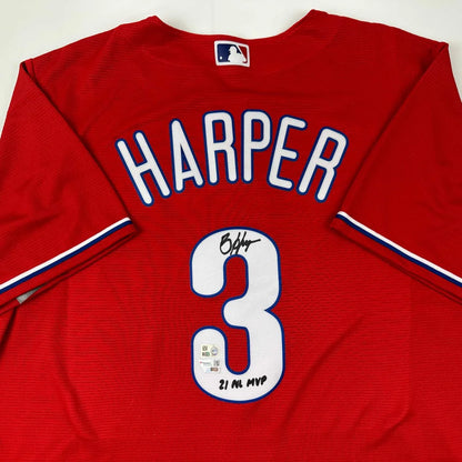 Authentic Bryce Harper signed red baseball jersey with certificate showing HARPER 3