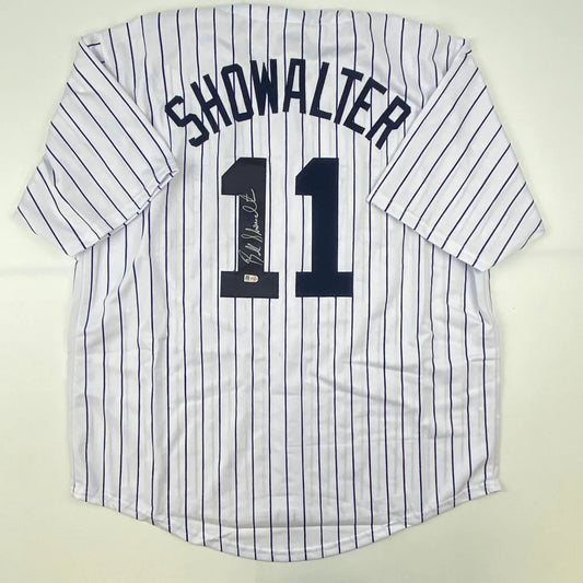 Autographed Buck Showalter New York Pinstripe Baseball Jersey MLB COA | Hall of Fame Sports Memorabilia | vintageantiquesgifts.com