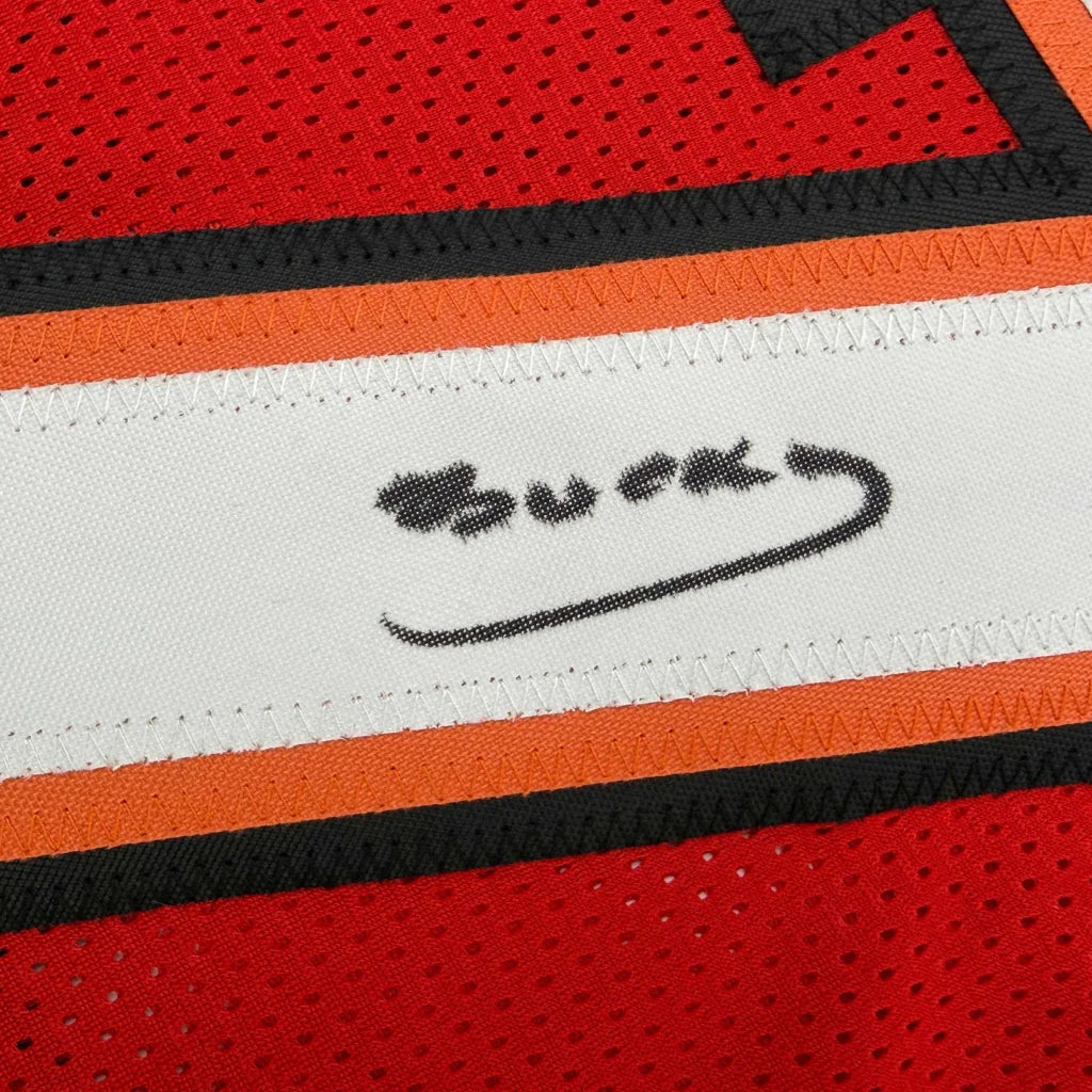 Bucky Irving custom jersey Tampa Bay #7 red orange stripes black mesh