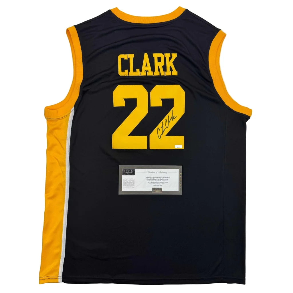 Autographed Caitlin Clark Iowa Black Basketball Jersey Panini COA | Hall of Fame Sports Memorabilia | vintageantiquesgifts.com