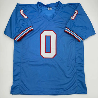 Light blue mesh football jersey with white and red 0 for professional sports league fans