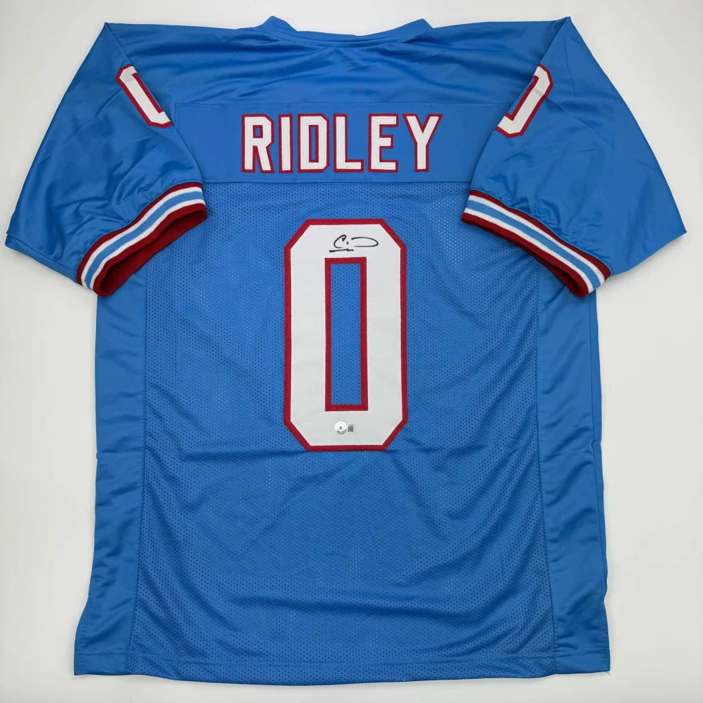 Autographed Calvin Ridley Tennessee Retro Blue Football Jersey Beckett BAS COA | Hall of Fame Sports Memorabilia | vintageantiquesgifts.com