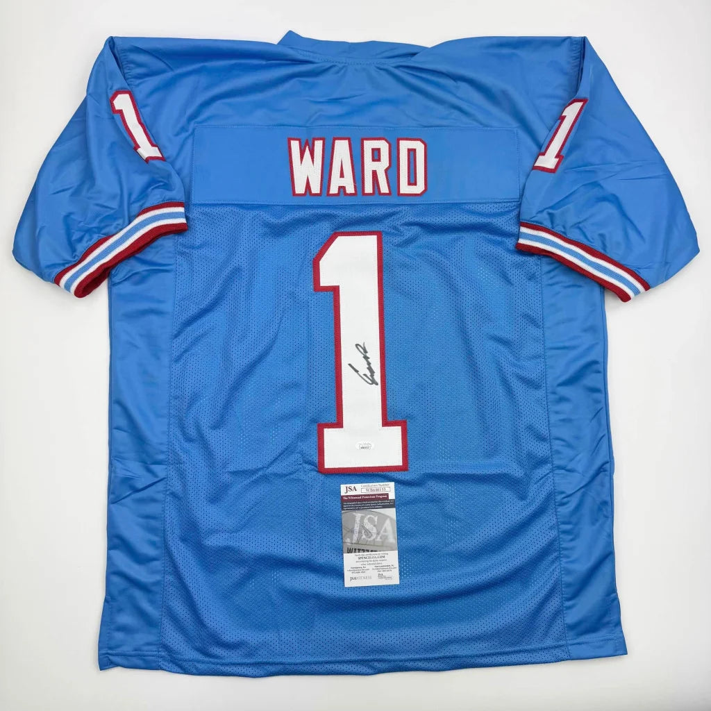 Light blue custom jersey with WARD and number 1 for professional sports league fans