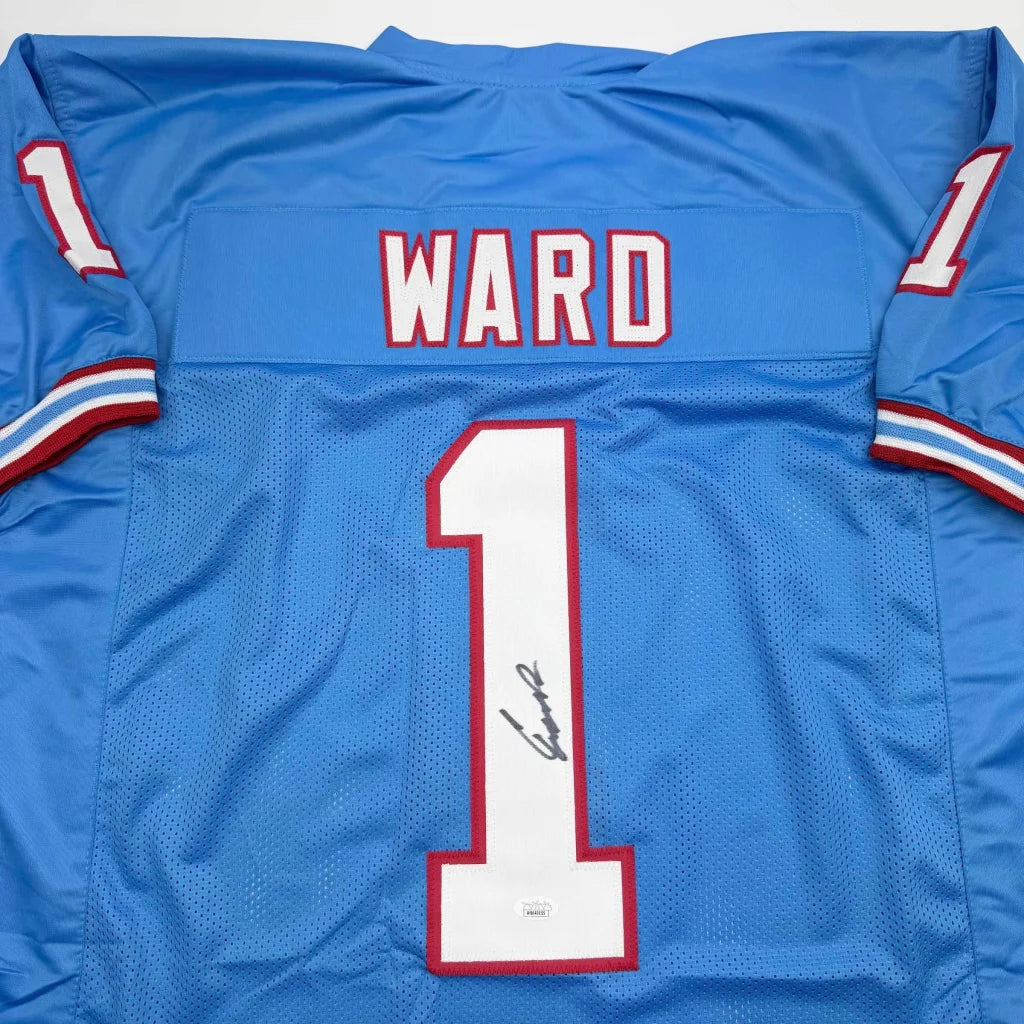 Light blue custom jersey with Ward number 1 signature for professional sports league fans