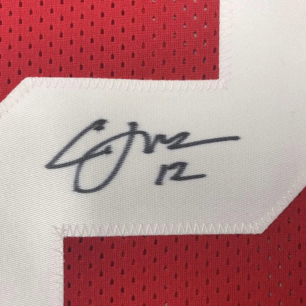 Black ink signature on autographed cardale Jones Ohio State red custom jersey from professional sports league