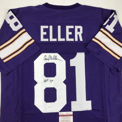 Signed Carl Eller HOF custom jersey with JSA COA, purple gold 81 Eller