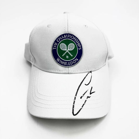 Autographed Carlos Alcaraz 2023-2024 white Wimbledon hat with logo