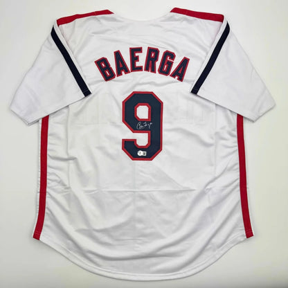 Autographed Carlos Baerga Cleveland White Baseball Jersey Beckett BAS COA | Hall of Fame Sports Memorabilia | vintageantiquesgifts.com