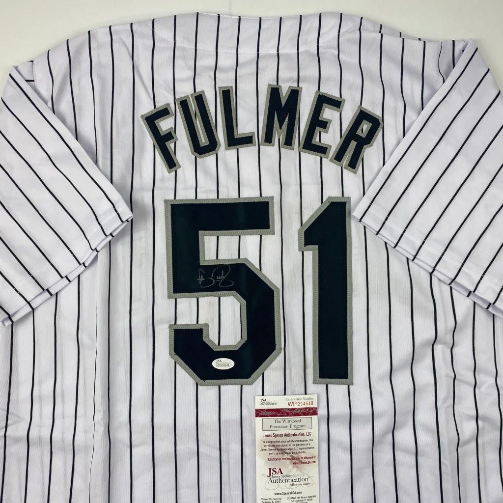 Autographed Carson Fulmer Chicago Pinstripe Baseball Jersey JSA COA | Certified Authentic Signed Memorabilia | vintageantiquesgifts.com