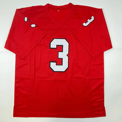 Red short-sleeved Carson Palmer Arizona custom jersey with white number 3 and JSA COA
