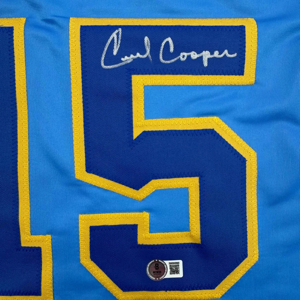 Blue custom jersey with number 5 and signature for professional sports league fans