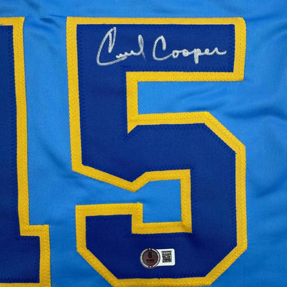 Blue custom jersey with number 5 and signature for professional sports league fans