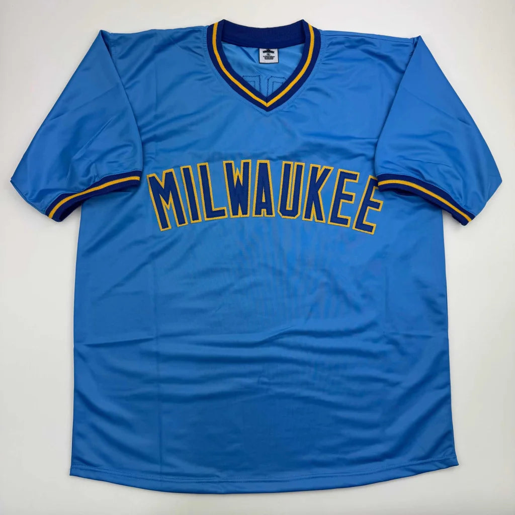 Autographed Cecil Cooper Milwaukee Blue Baseball Jersey Beckett BAS COA | Authenticated Signed Sports Jersey | vintageantiquesgifts.com