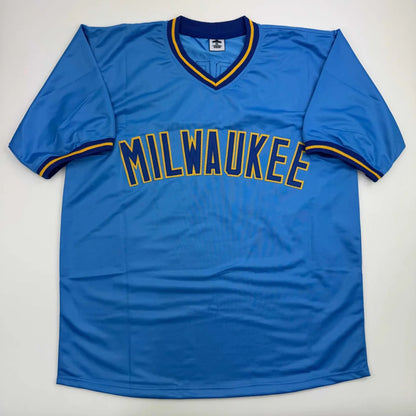 Autographed Cecil Cooper Milwaukee Blue Baseball Jersey Beckett BAS COA | Authenticated Signed Sports Jersey | vintageantiquesgifts.com