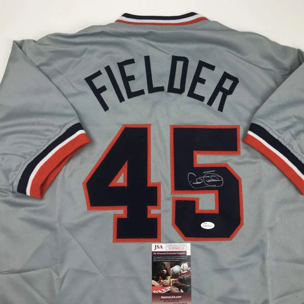 Signed Cecil Fielder #45 custom jersey with JSA authentication for professional sports fans