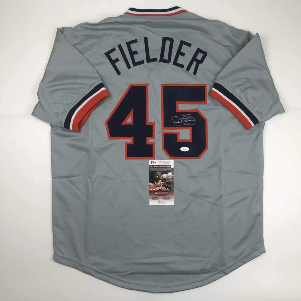 Autographed grey custom jersey with FIELDER 45 for professional sports league fans