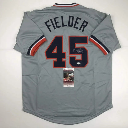 Autographed grey custom jersey with FIELDER 45 for professional sports league fans