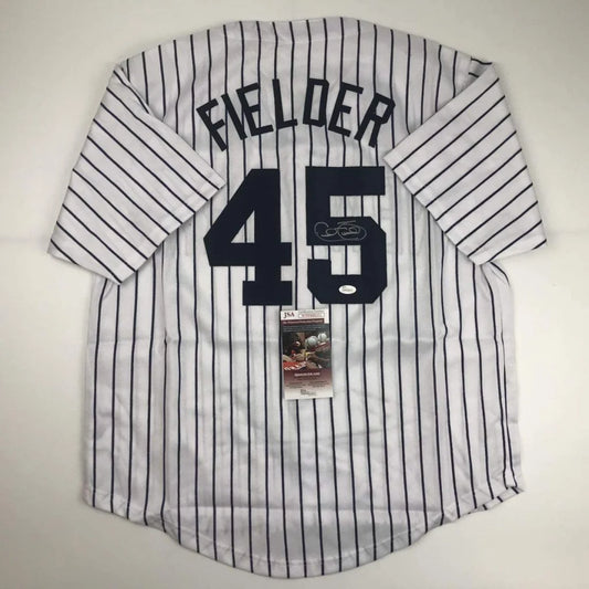 Autographed Cecil Fielder New York Pinstripe Baseball Jersey JSA COA | Hall of Fame Sports Memorabilia | vintageantiquesgifts.com