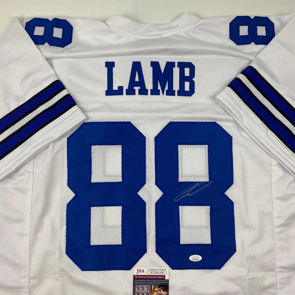 Autographed CeeDee Lamb white Dallas Cowboys custom jersey number 88