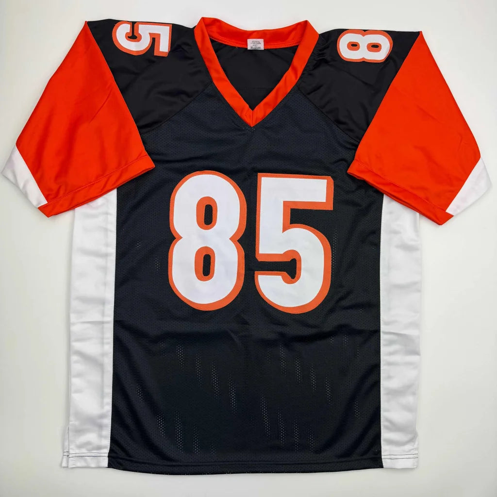Autographed Chad Ochocinco custom jersey in black and orange with number 85