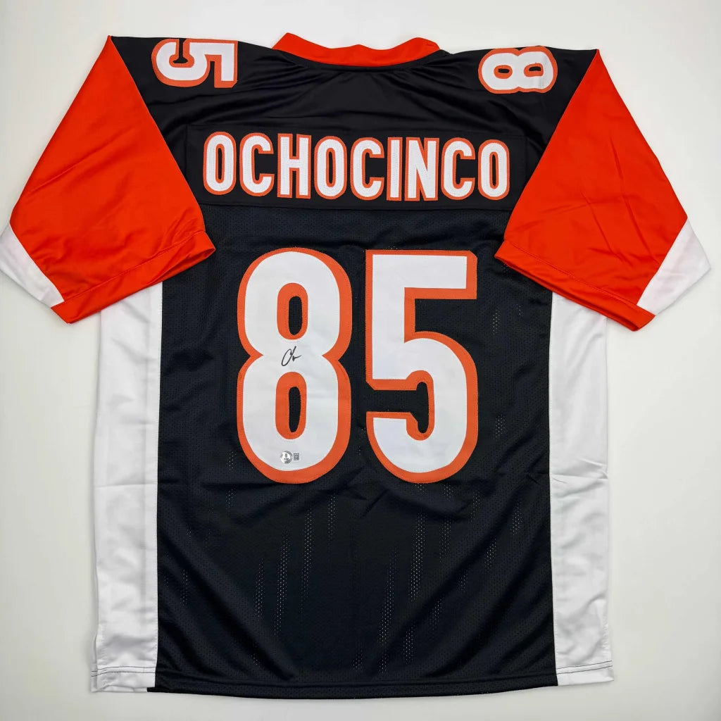 Autographed Chad Ochocinco black custom jersey, number 85, professional sports