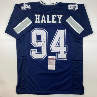 Custom Jersey Charles Haley Dallas Cowboys Signed with JSA COA, blue with white Haley lettering