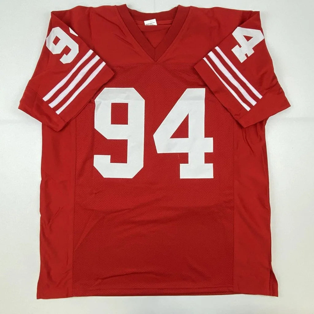 Custom red San Francisco jersey with white 94, Charles Haley style