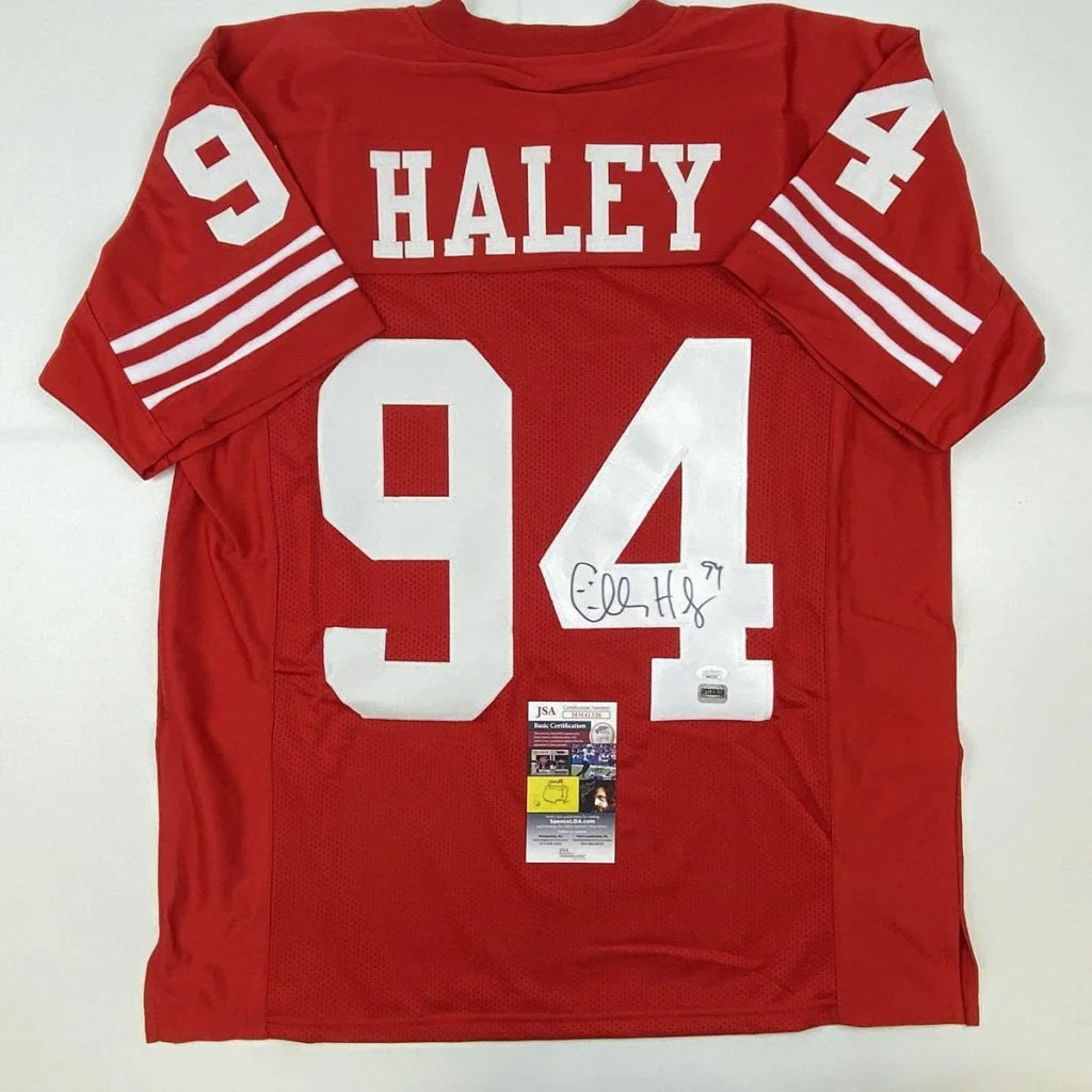 Red custom jersey with Charles Haley name and 94, San Francisco style