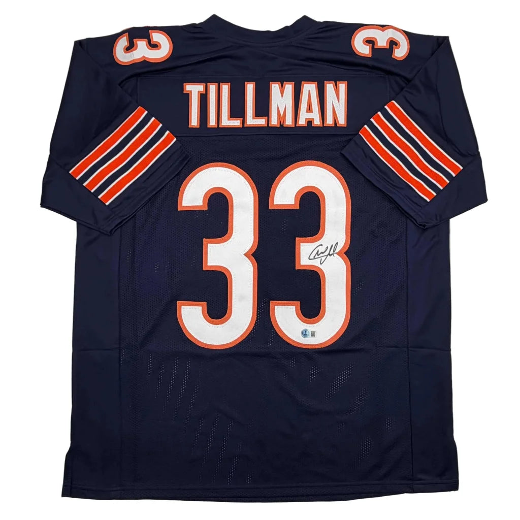 Autographed Charles Tillman Peanut Chicago Blue Football Jersey Beckett BAS COA | Hall of Fame Sports Memorabilia | vintageantiquesgifts.com