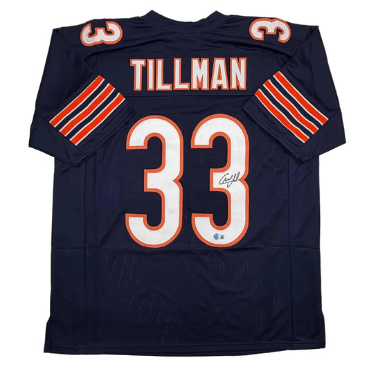 Autographed Charles Tillman Peanut Chicago Blue Football Jersey Beckett BAS COA | Hall of Fame Sports Memorabilia | vintageantiquesgifts.com