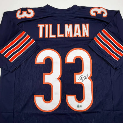 Autographed Charles Tillman Peanut Chicago Blue Football Jersey Beckett BAS COA | Certified Authentic Signed Memorabilia | vintageantiquesgifts.com