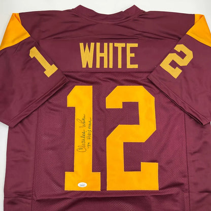 Autographed Charles White USC maroon custom football jersey with number 12
