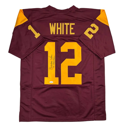 Autographed Charles White USC maroon custom jersey, Heisman pro sports icon