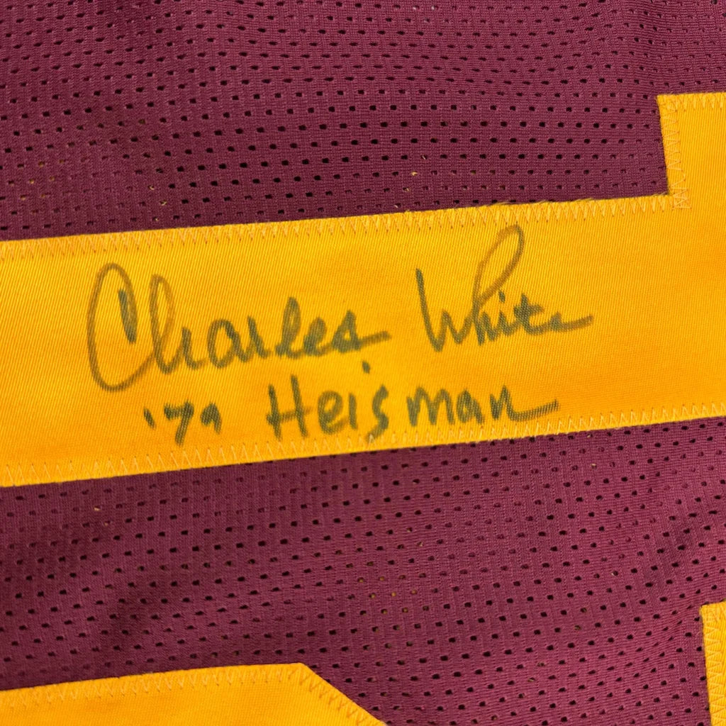 Autographed Charles White Heisman USC maroon custom jersey with JSA COA