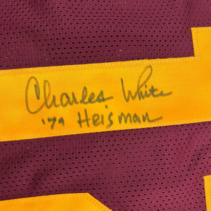 Autographed Charles White Heisman USC maroon custom jersey with JSA COA