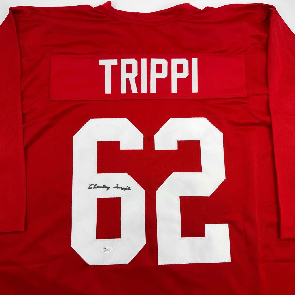 Autographed Charley Trippi Arizona Red Football Jersey JSA COA | Certified Authentic Signed Memorabilia | vintageantiquesgifts.com