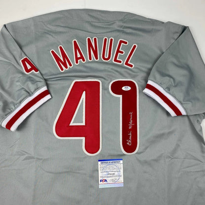 Autographed gray Philadelphia Phillies custom jersey signed by Charlie Manuel, number 41