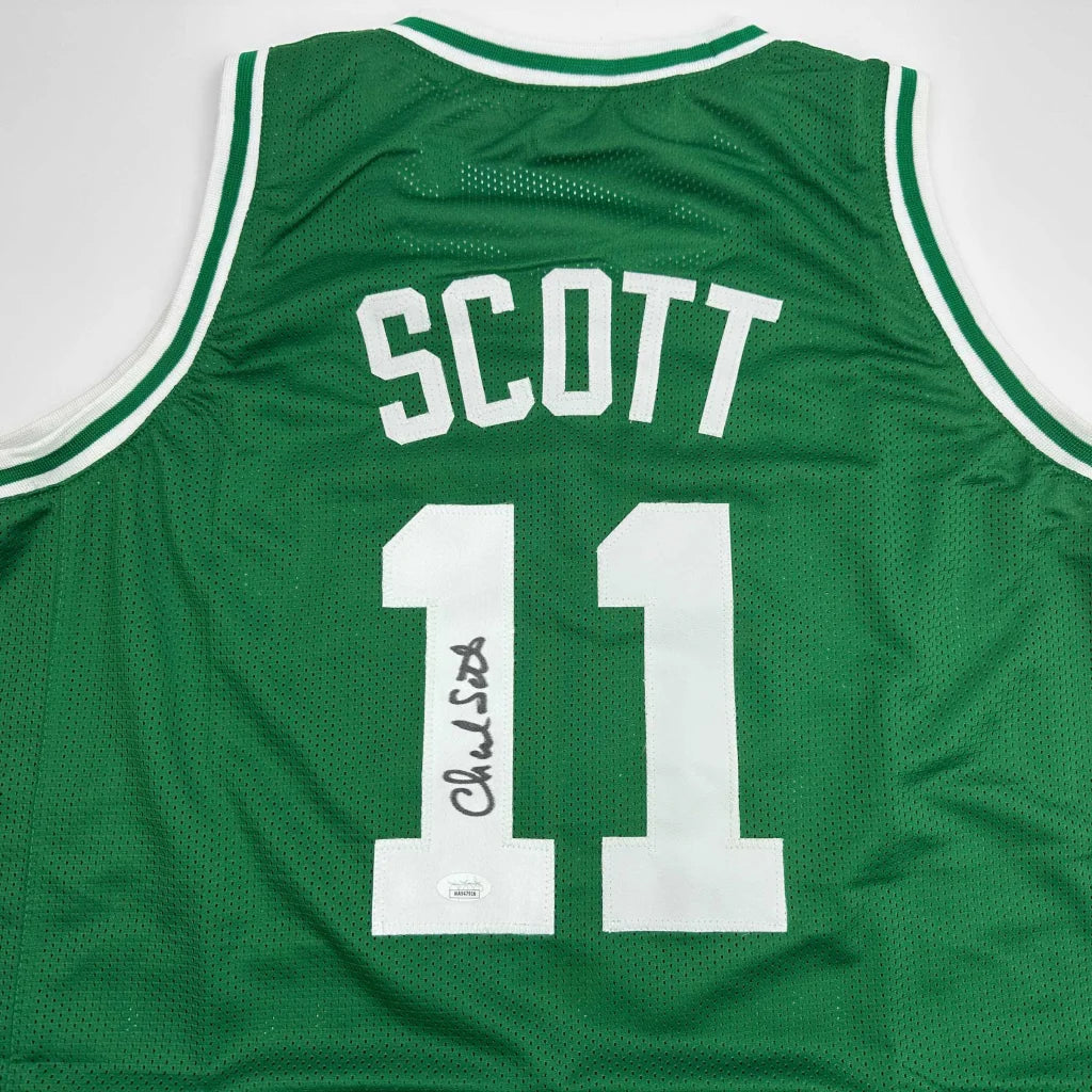 Autographed Charlie Scott Boston Green Basketball Jersey JSA COA | Certified Authentic Signed Memorabilia | vintageantiquesgifts.com