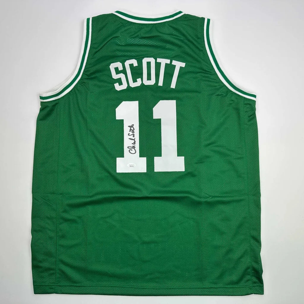 Autographed/Signed Charlie Scott Boston Green Basketball Jersey JSA COA