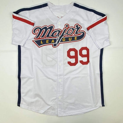 White short-sleeved Wild Thing Ricky Vaughn custom jersey with red and navy accents for professional sports