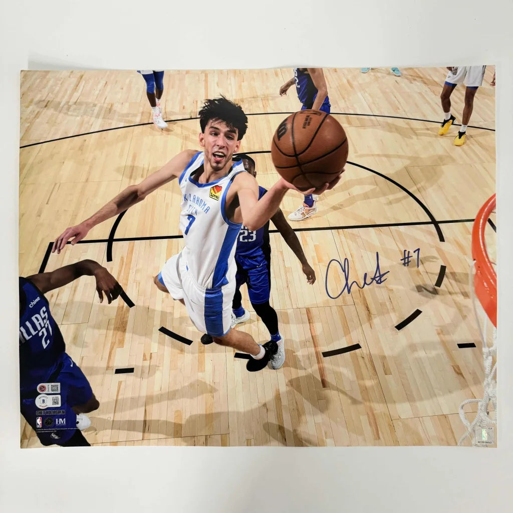 Autographed Chet Holmgren Oklahoma City Thunder 16x20 Basketball Photo Beckett BAS COA #2 | Hall of Fame Sports Memorabilia | vintageantiquesgifts.com