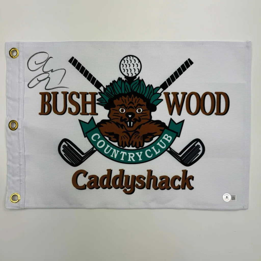 Autographed Chevy Chase Caddyshack Bushwood Country Club Flag Beckett BAS COA | Hall of Fame Sports Memorabilia | vintageantiquesgifts.com