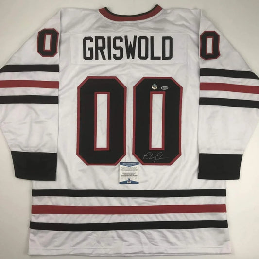 White long-sleeve custom jersey from Professional Sports League with autograph and stickers